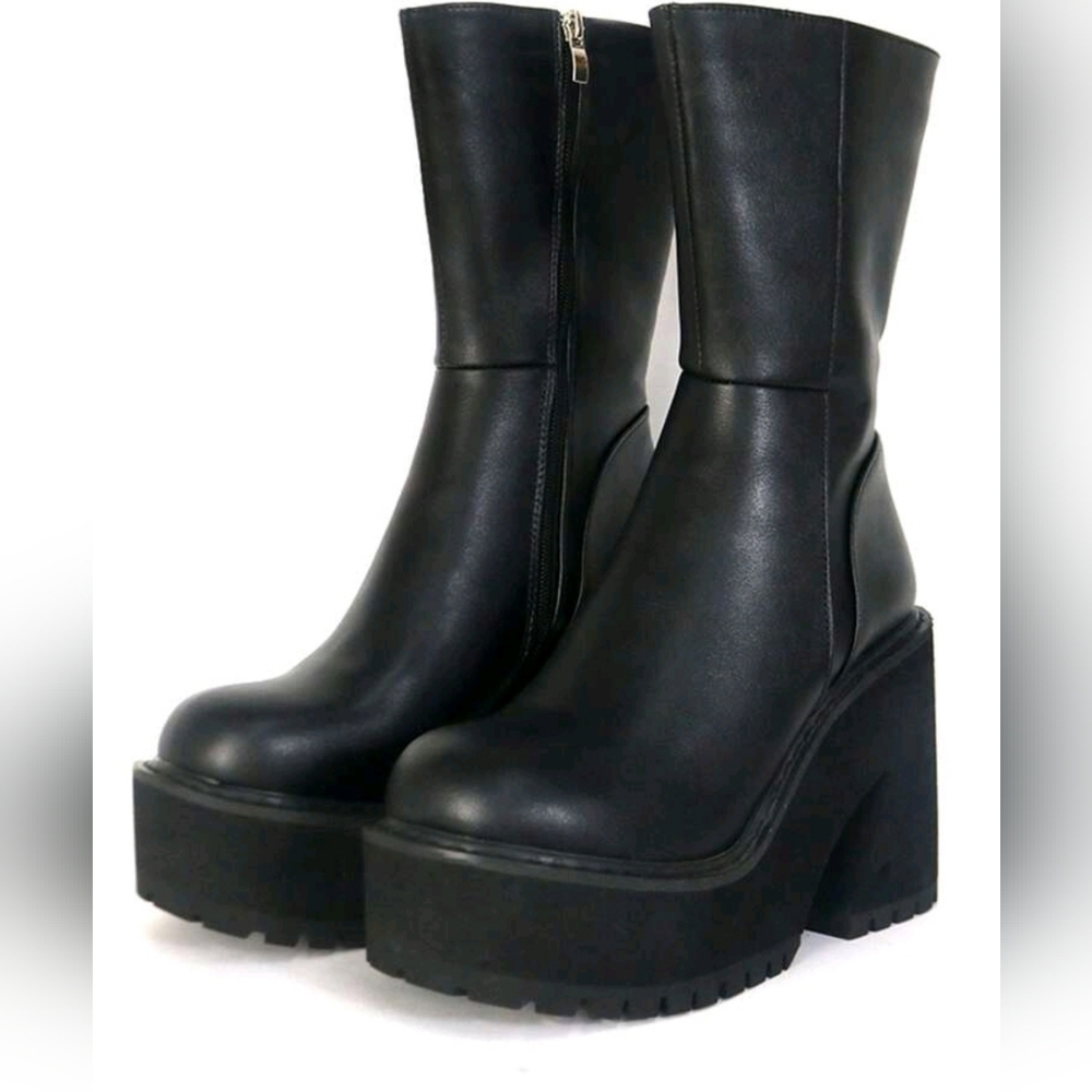 Black Heeled Platform Combat Boots - Picture 5 of 6